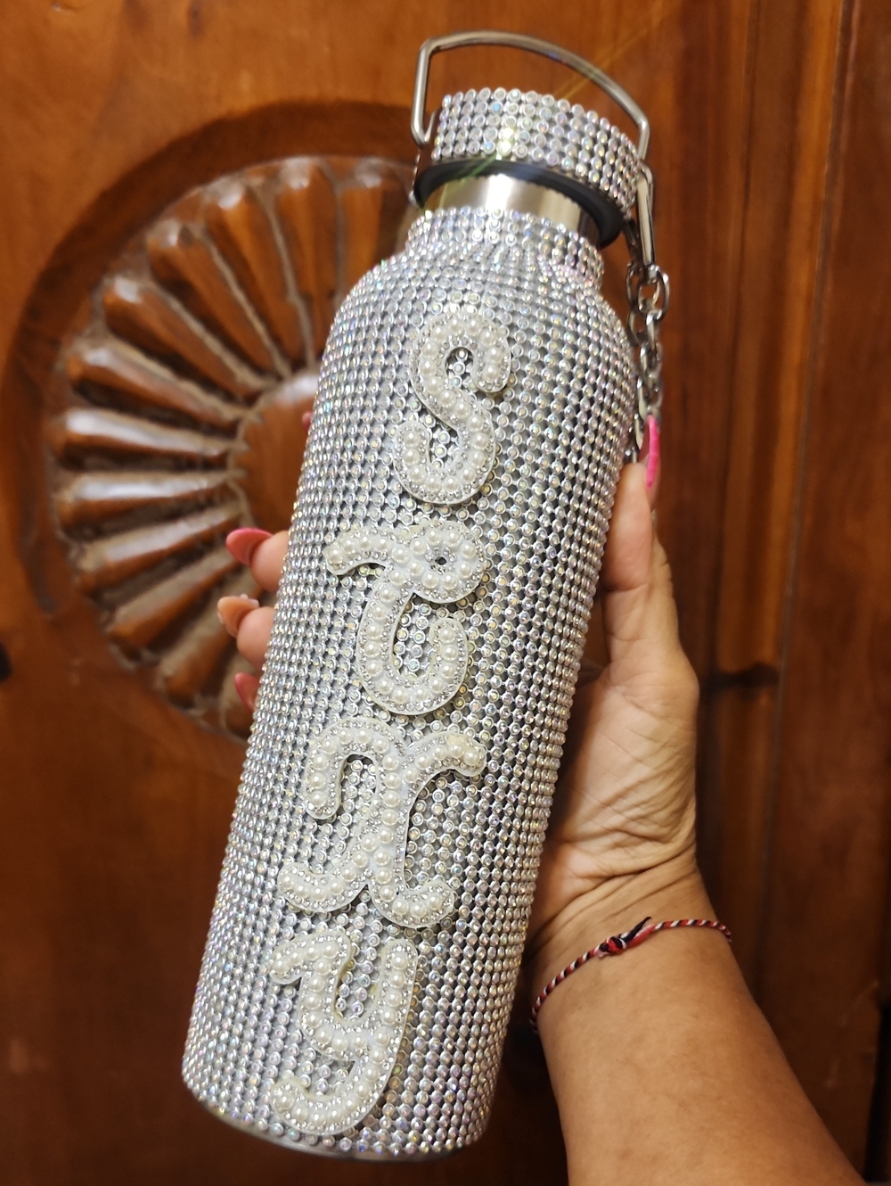 Rhinestone Bling Water Bottle - Silver Crystal
